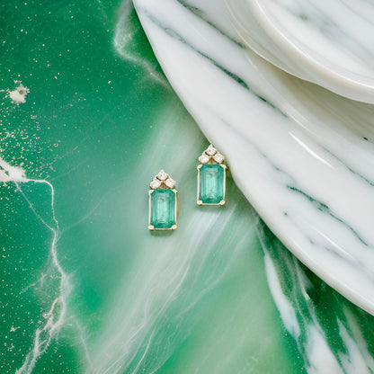 Natural Emerald Diamond Earrings 14k Yellow Gold 1.69 TCW Certified $2,950 121255