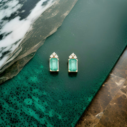 Natural Emerald Diamond Earrings 14k Yellow Gold 1.69 TCW Certified $2,950 121255