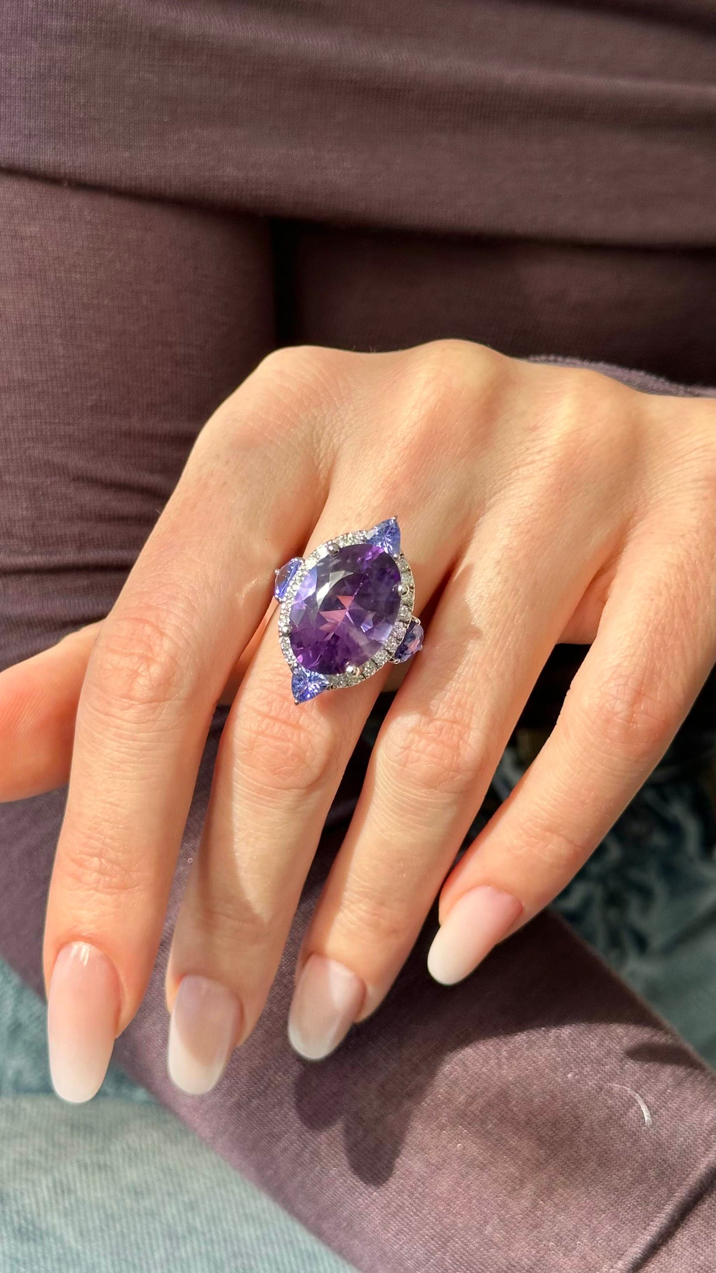 Natural Amethyst Tanzanite Diamond Ring Size 6.5 14k Gold 14.3 TCW Certified $5,950 508589