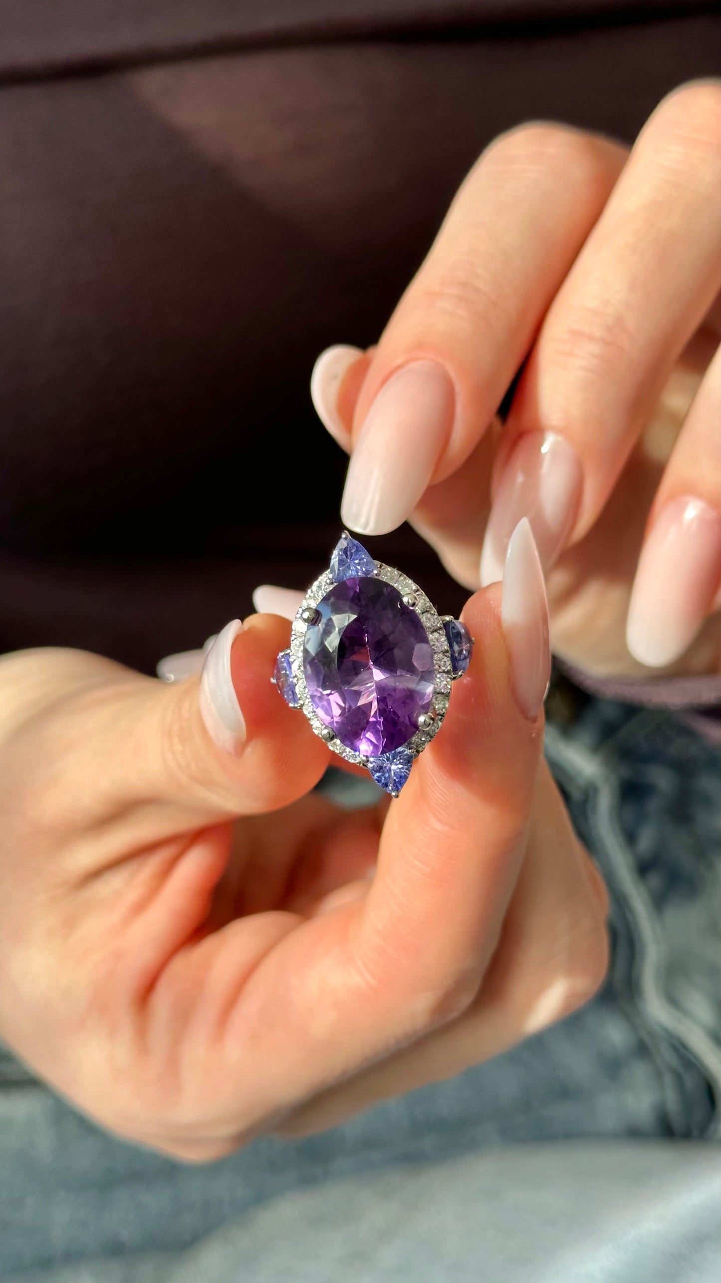 Natural Amethyst Tanzanite Diamond Ring Size 6.5 14k Gold 14.3 TCW Certified $5,950 508589