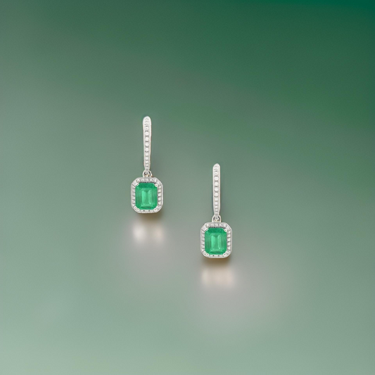 Natural Emerald Diamond Dangle Earrings 1" 14k White Gold 3.06 TCW Certified $5,950 211183