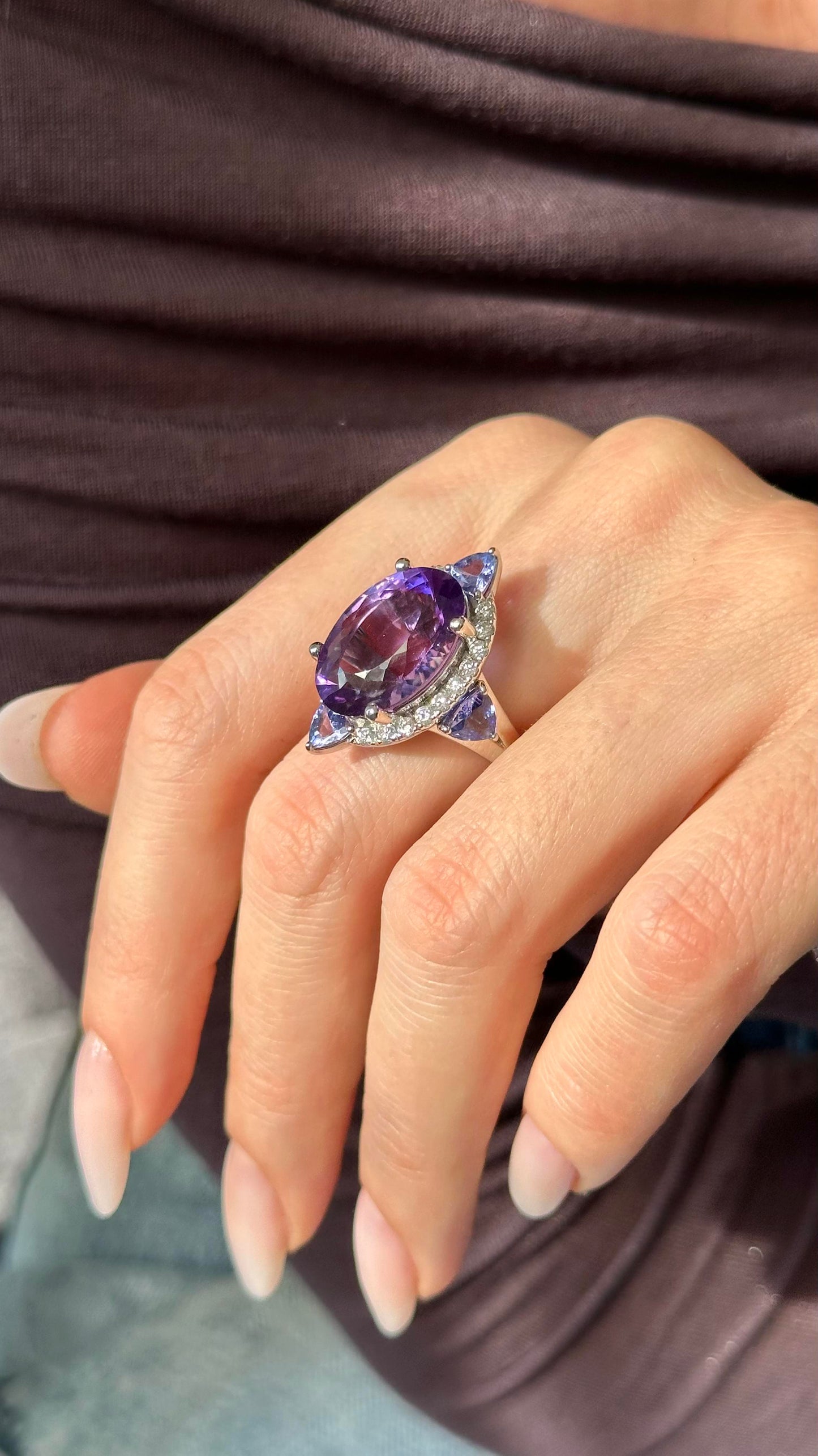 Natural Amethyst Tanzanite Diamond Ring Size 6.5 14k Gold 14.3 TCW Certified $5,950 508589