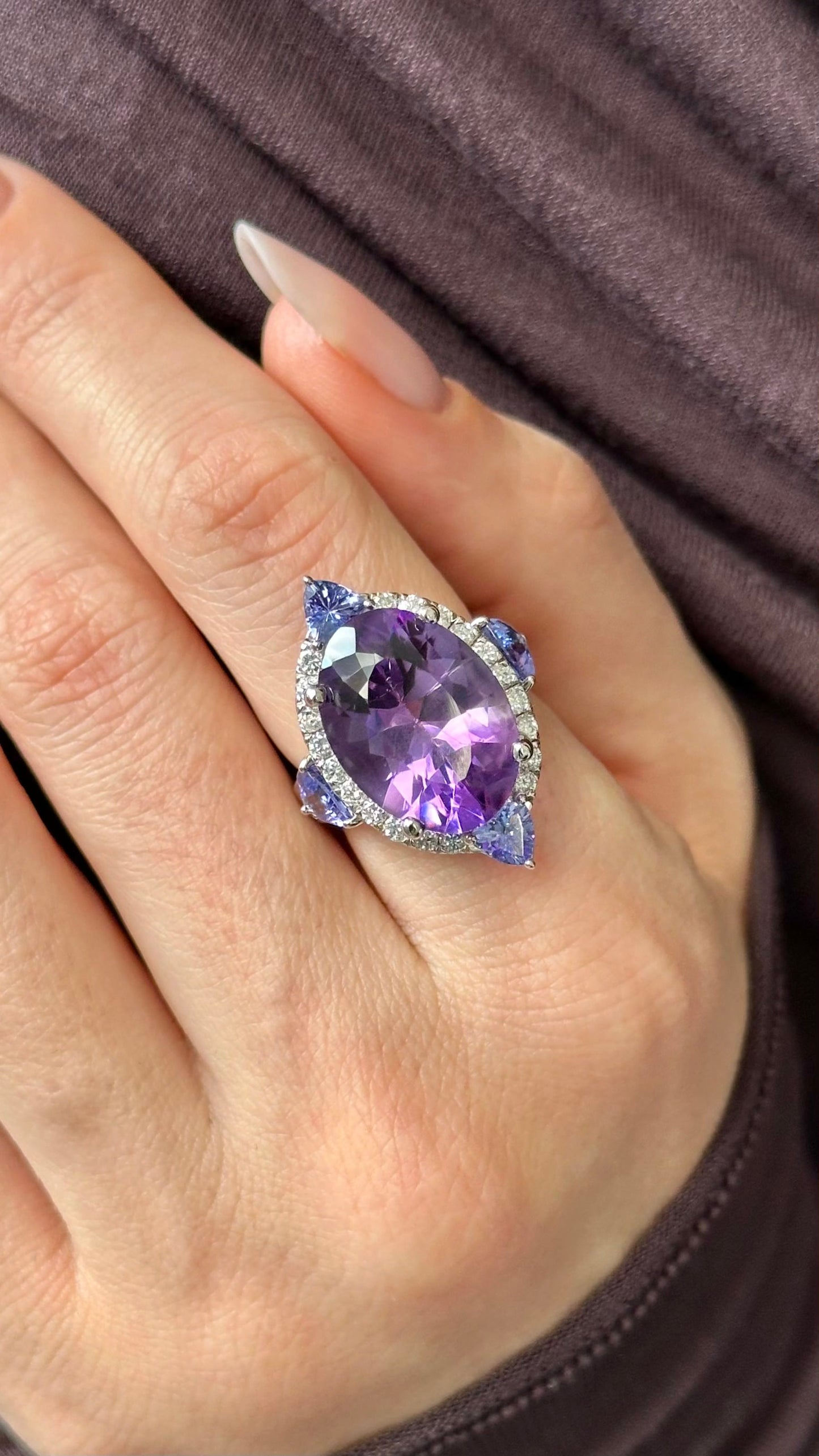 Natural Amethyst Tanzanite Diamond Ring Size 6.5 14k Gold 14.3 TCW Certified $5,950 508589