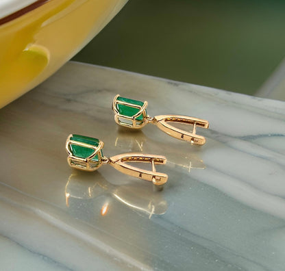 Natural Emerald Diamond Earrings 14k Yellow Gold 3.56 TCW Certified $4,975 114424