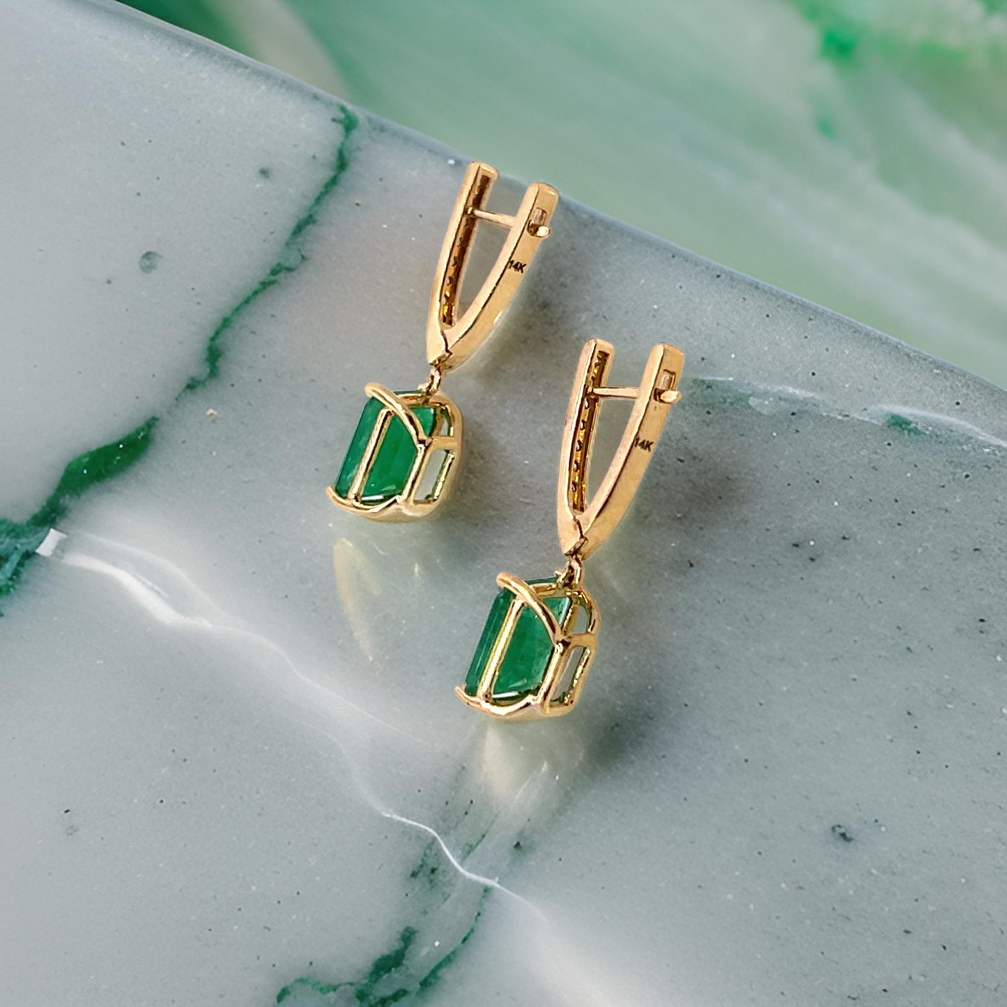 Natural Emerald Diamond Earrings 14k Yellow Gold 3.56 TCW Certified $4,975 114424