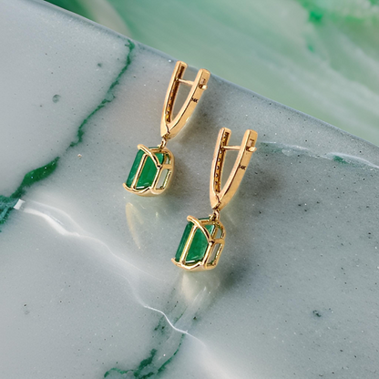 Natural Emerald Diamond Earrings 14k Yellow Gold 3.56 TCW Certified $4,975 114424