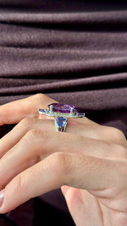 Natural Amethyst Tanzanite Diamond Ring Size 6.5 14k Gold 14.3 TCW Certified $5,950 508589