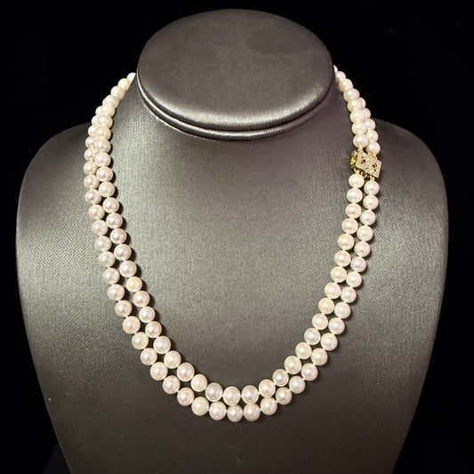 Akoya Pearl Diamond Necklace 17" 6.34 mm 18k Gold Estate Certified $5,950 502914