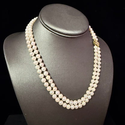 Akoya Pearl Diamond Necklace 17" 6.34 mm 18k Gold Estate Certified $5,950 502914