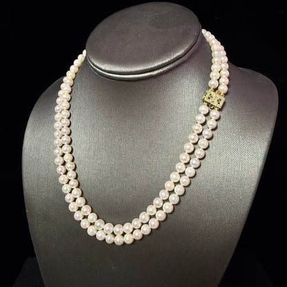 Akoya Pearl Diamond Necklace 17" 6.34 mm 18k Gold Estate Certified $5,950 502914