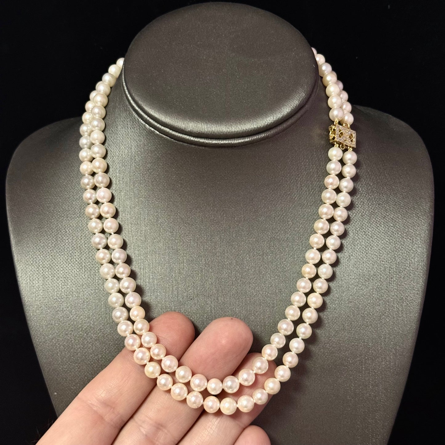 Akoya Pearl Diamond Necklace 17" 6.34 mm 18k Gold Estate Certified $5,950 502914