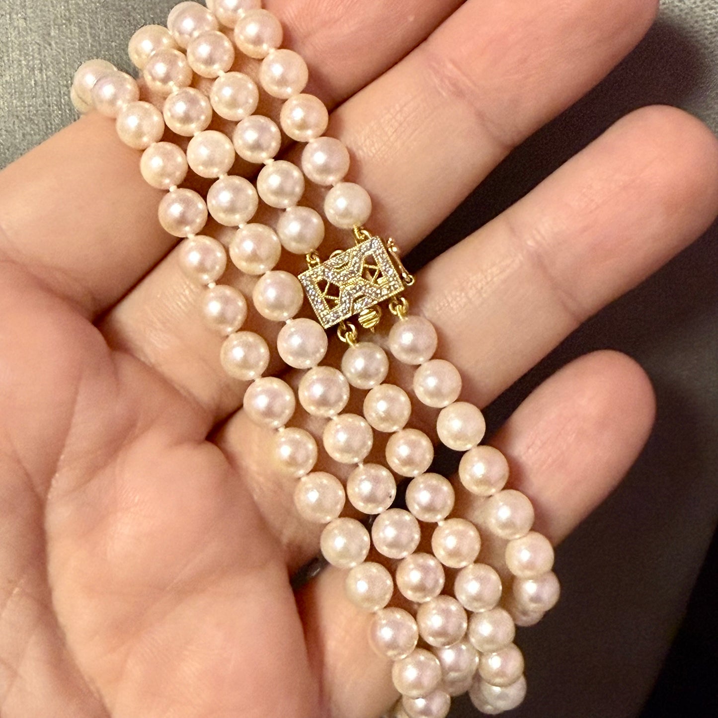 Akoya Pearl Diamond Necklace 17" 6.34 mm 18k Gold Estate Certified $5,950 502914