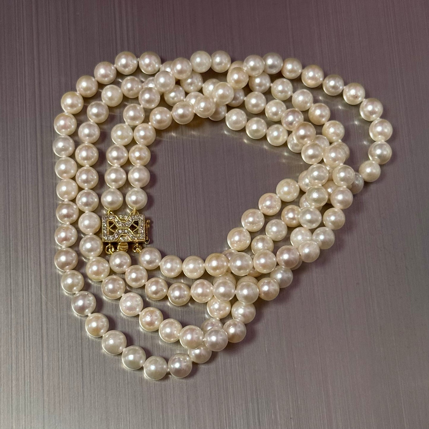Akoya Pearl Diamond Necklace 17" 6.34 mm 18k Gold Estate Certified $5,950 502914