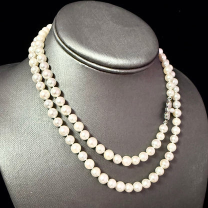 Mikimoto Akoya Pearl Necklace 31" 7 mm Silver Clasp Estate M449