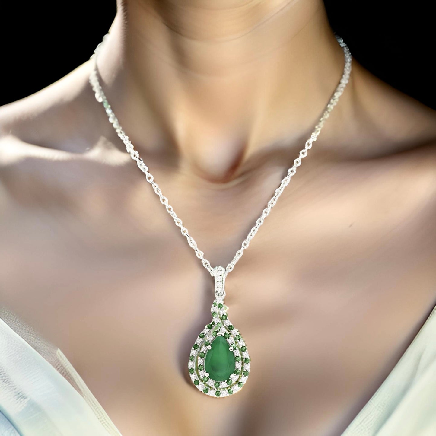 Natural Emerald Diamond Necklace 18" 14k Gold 5.6 TCW Certified $6,950 301451