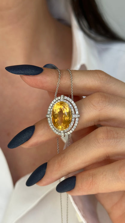 Natural Citrine Diamond Necklace 14k Gold 11.93 TCW Certified $5,950 409156