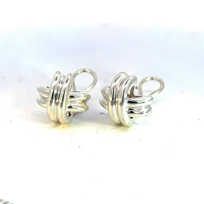 Tiffany & Co Estate X Signature Omega Back Earrings Sterling Silver TIF784