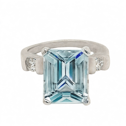 Natural Aquamarine Diamond Ring 6.25 Platinum 5.3 TCW Certified $4,950 018638