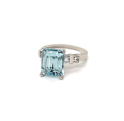 Natural Aquamarine Diamond Ring 6.25 Platinum 5.3 TCW Certified $4,950 018638