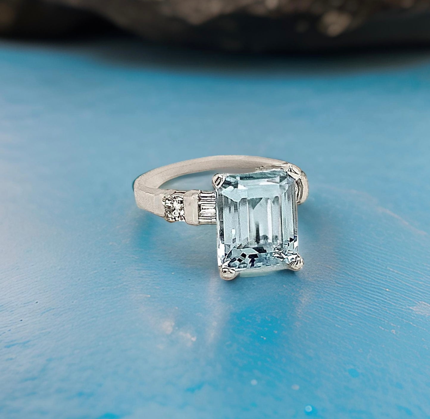 Natural Aquamarine Diamond Ring 6.25 Platinum 5.3 TCW Certified $4,950 018638