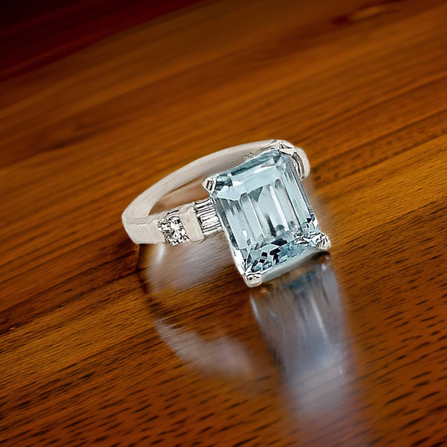 Natural Aquamarine Diamond Ring 6.25 Platinum 5.3 TCW Certified $4,950 018638