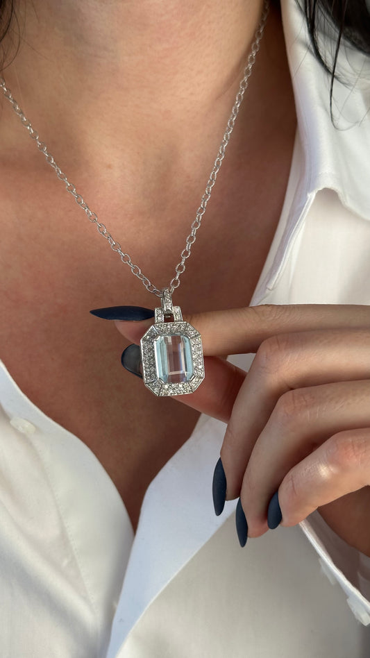 Natural Aquamarine Diamond Necklace 14k Gold 10.45 TCW Certified $9,520 211196