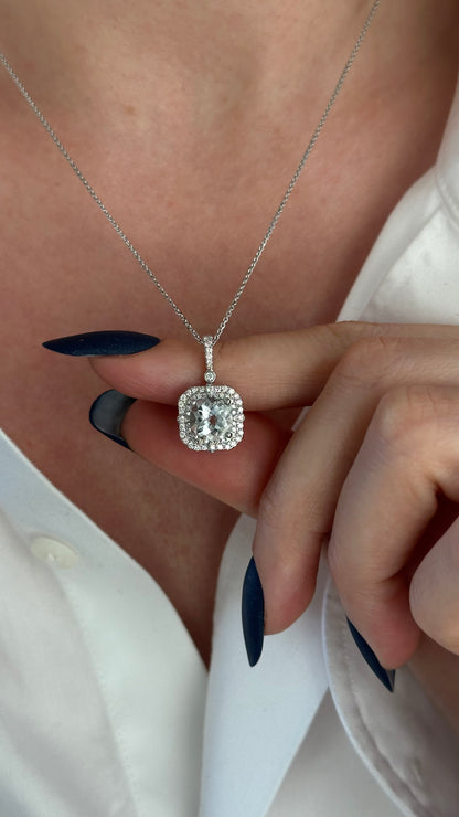 Diamond Aquamarine Necklace 18k Gold 18" 2.24 TCW Certified $3,950 920940