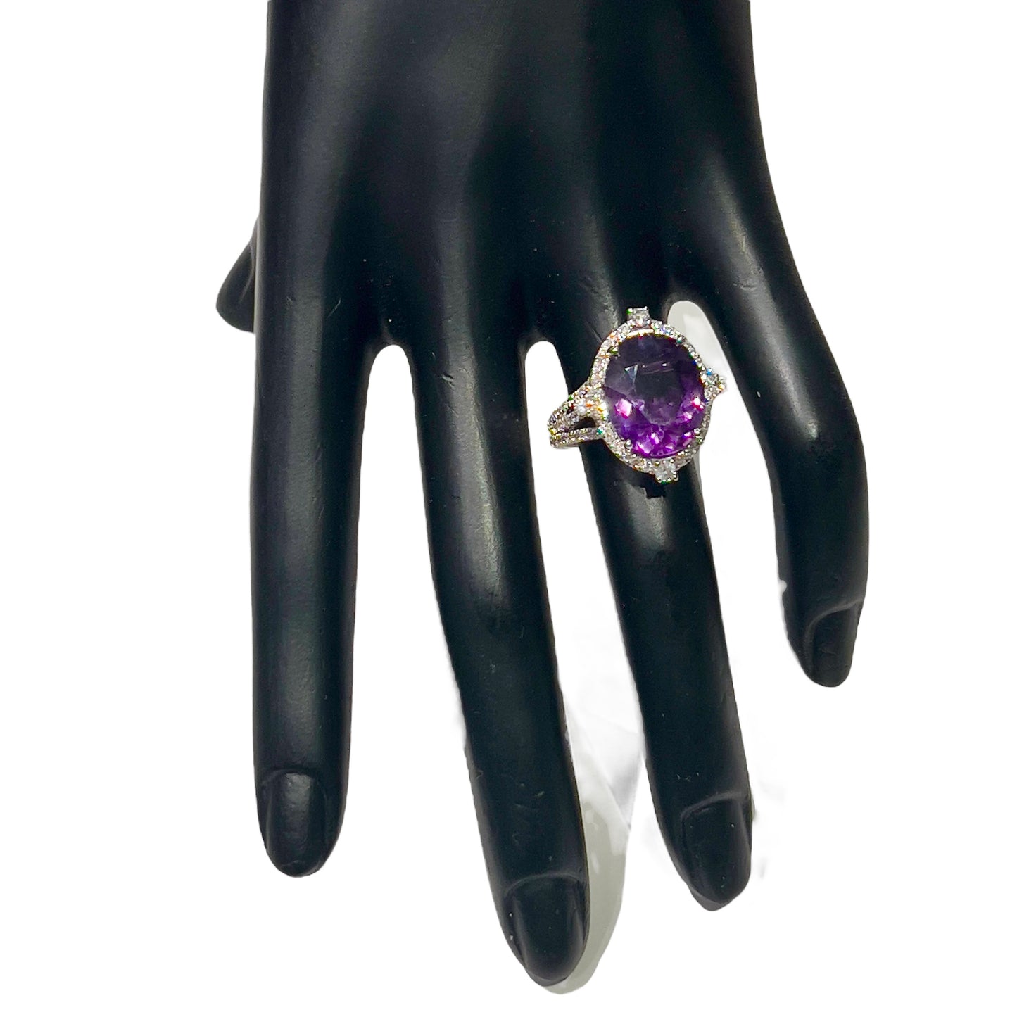 Natural Amethyst Diamond Ring 14k White Gold 8.83 TCW Certified $4,950 409157