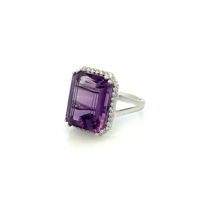 Natural Amethyst Diamond Ring 14k White Gold 12.48 TCW Certified $4,950 409159