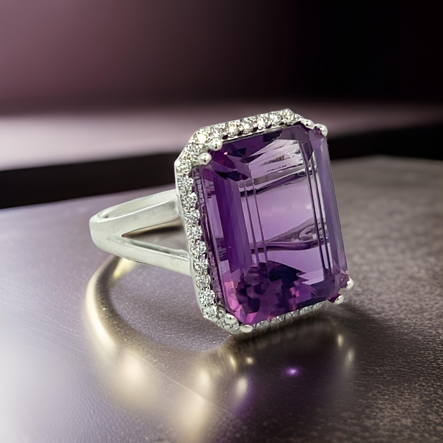 Natural Amethyst Diamond Ring Size 6.5, 14k Gold 12.48 TCW Certified $4,950 409159