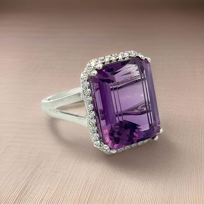 Natural Amethyst Diamond Ring Size 6.5, 14k Gold 12.48 TCW Certified $4,950 409159