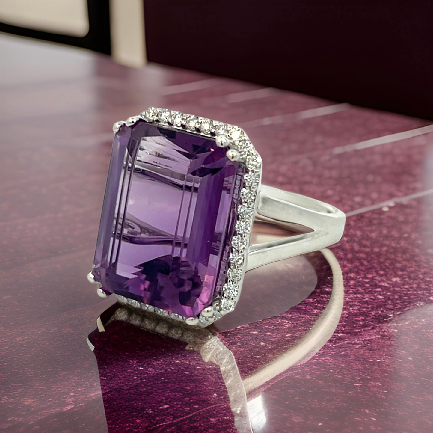 Natural Amethyst Diamond Ring 14k White Gold 12.48 TCW Certified $4,950 409159