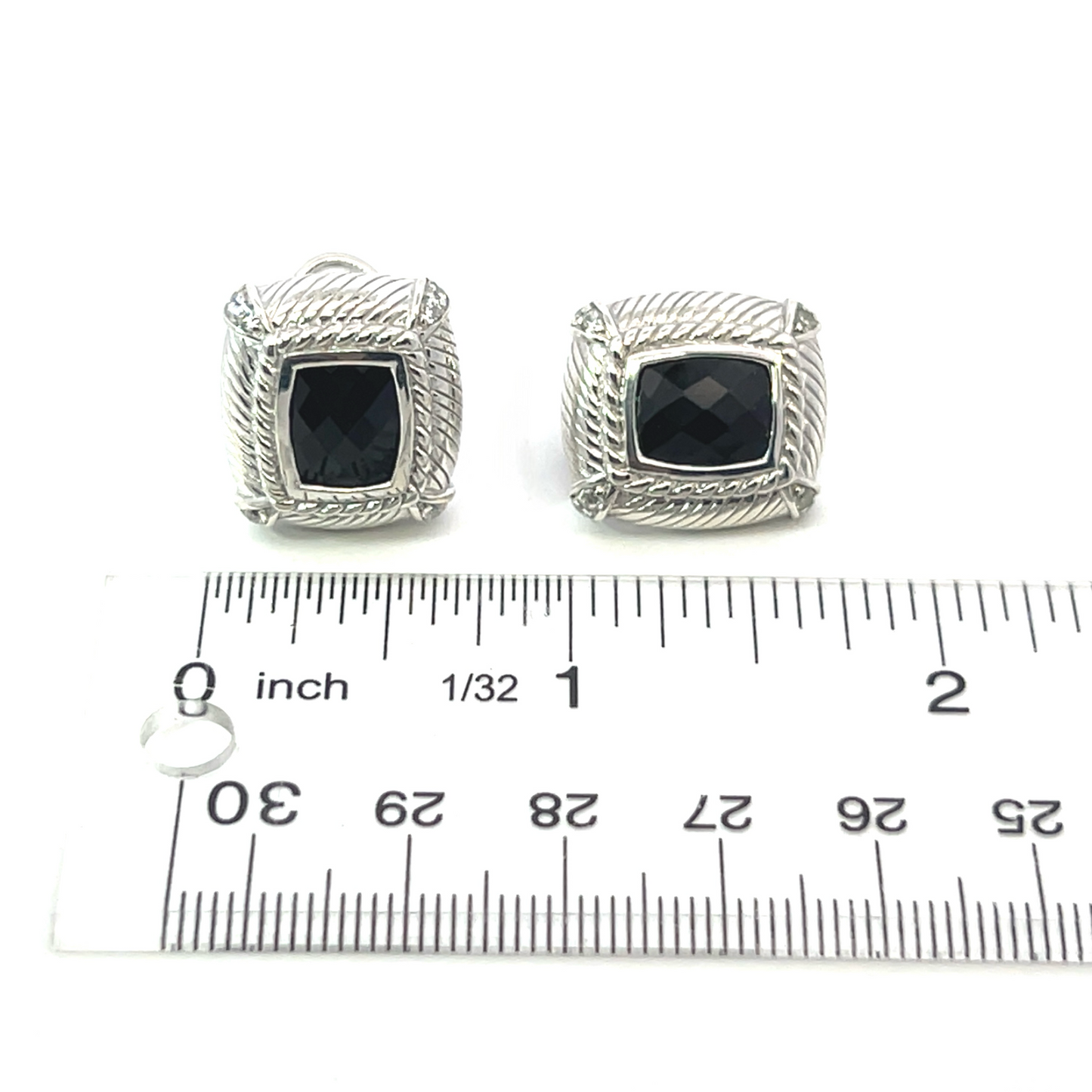 Judith Ripka Estate Onyx Omega Back Earrings Sterling Silver 14 Grams JR1