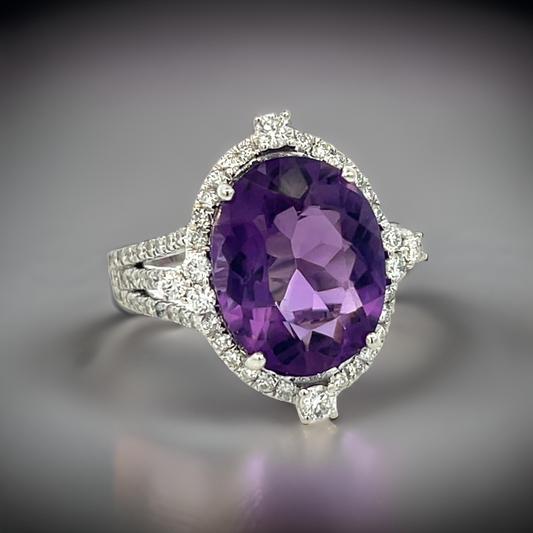 Natural Amethyst Diamond Ring 14k White Gold 8.83 TCW Certified $4,950 409157