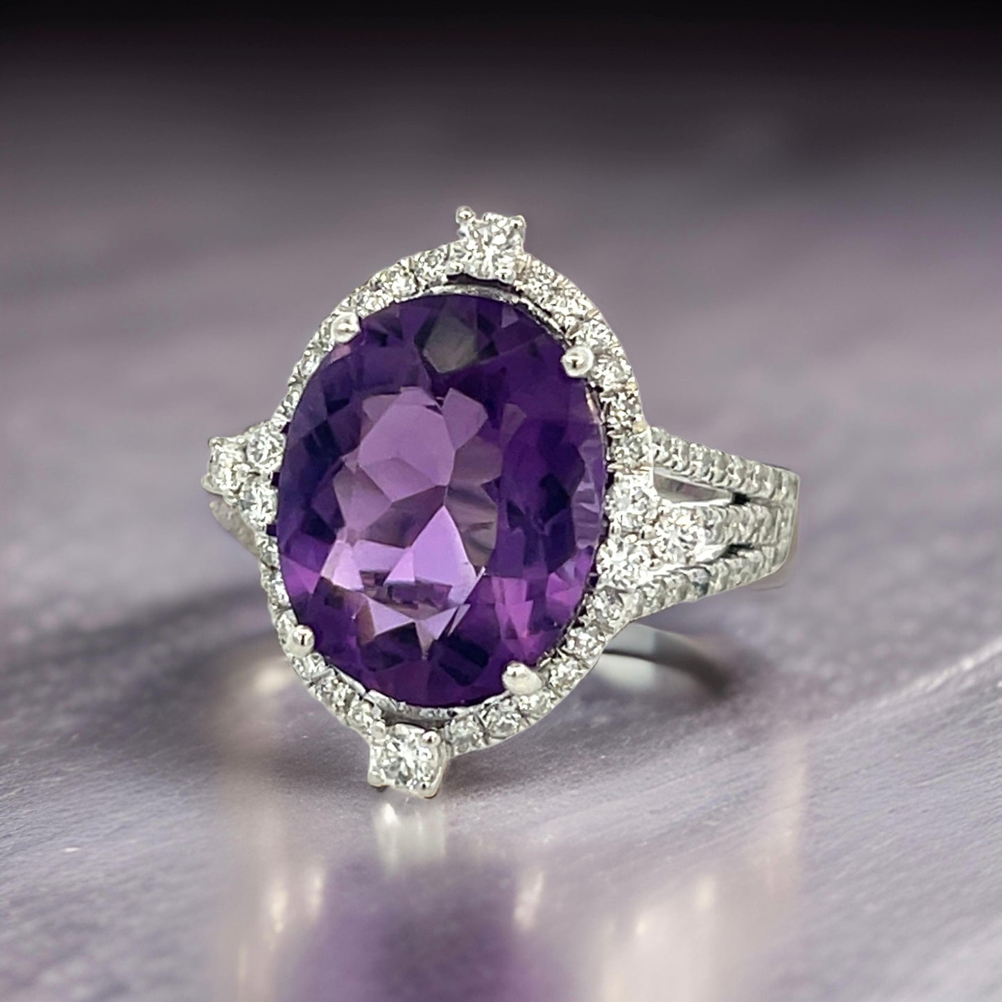 Natural Amethyst Diamond Ring 14k White Gold 8.83 TCW Certified $4,950 409157