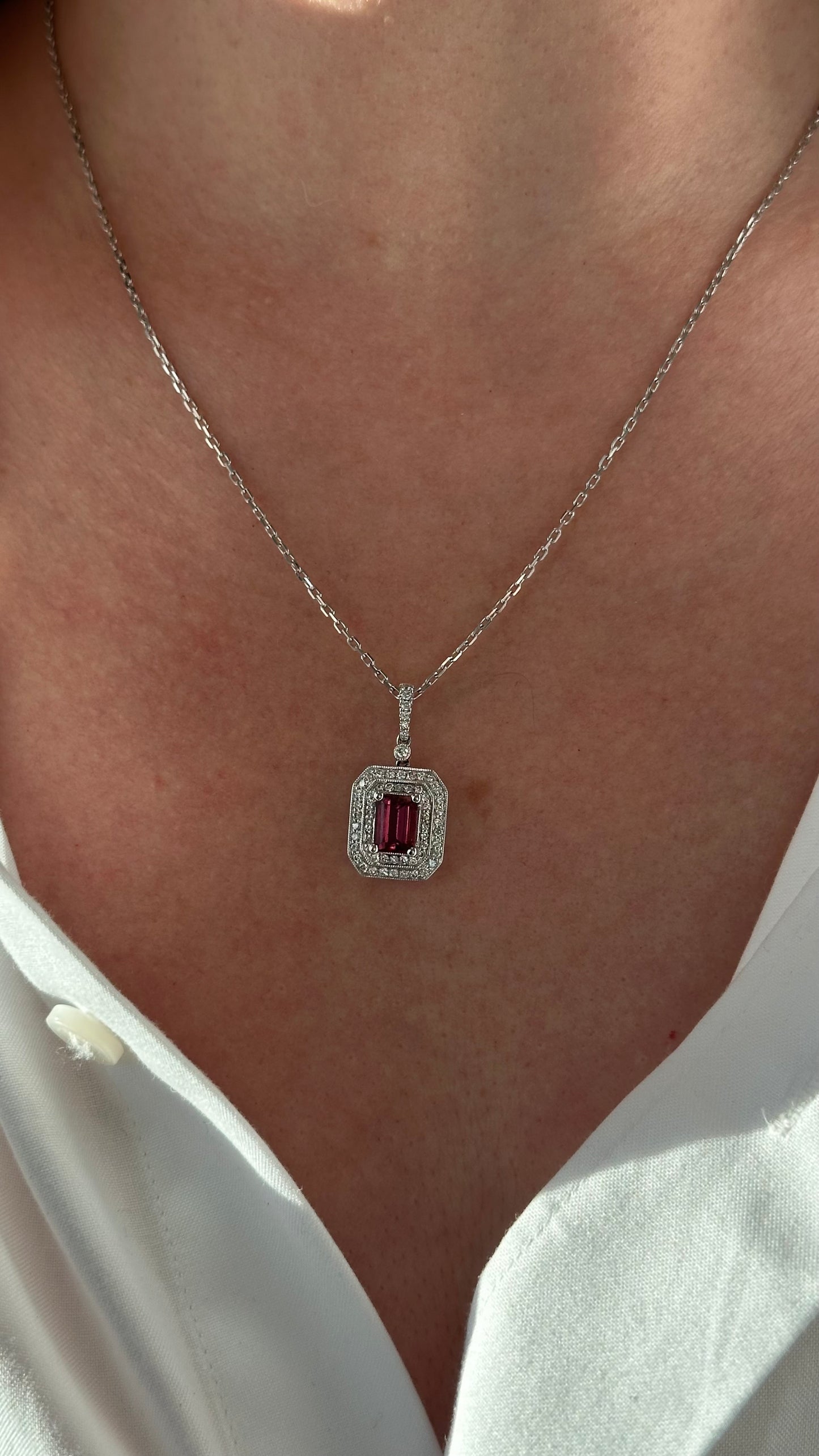 Diamond Rubellite Tourmaline Necklace 18" 18k Gold 1.80 TCW Certified $4,950 921140
