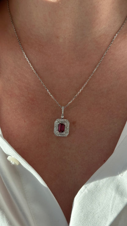 Diamond Rubellite Tourmaline Necklace 18" 18k Gold 1.80 TCW Certified $4,950 921140