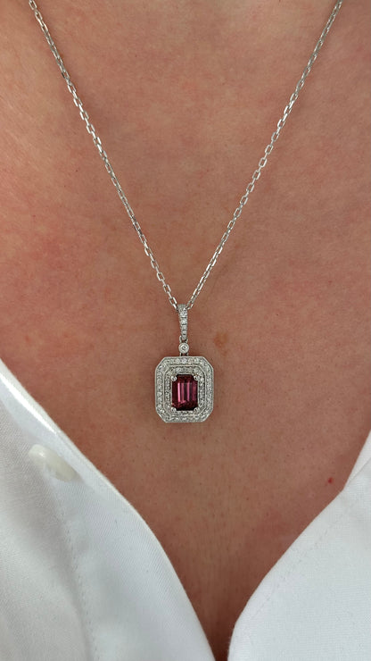 Diamond Rubellite Tourmaline Necklace 18" 18k Gold 1.80 TCW Certified $4,950 921140