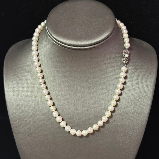 Mikimoto Akoya Pearl Necklace 17.25" 7 mm Silver Clasp Estate M452