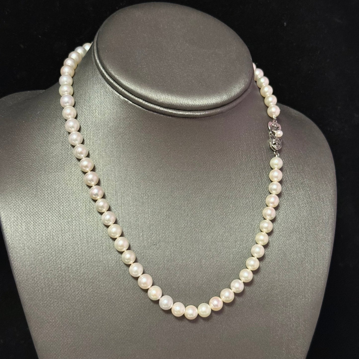 Mikimoto Akoya Pearl Necklace 17.25" 7 mm Silver Clasp Estate M452