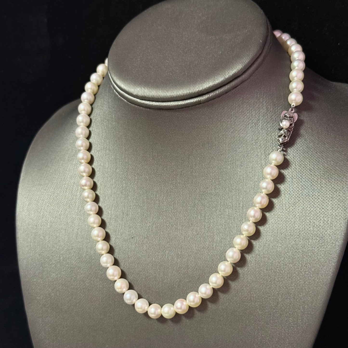 Mikimoto Akoya Pearl Necklace 17.25" 7 mm Silver Clasp Estate M452