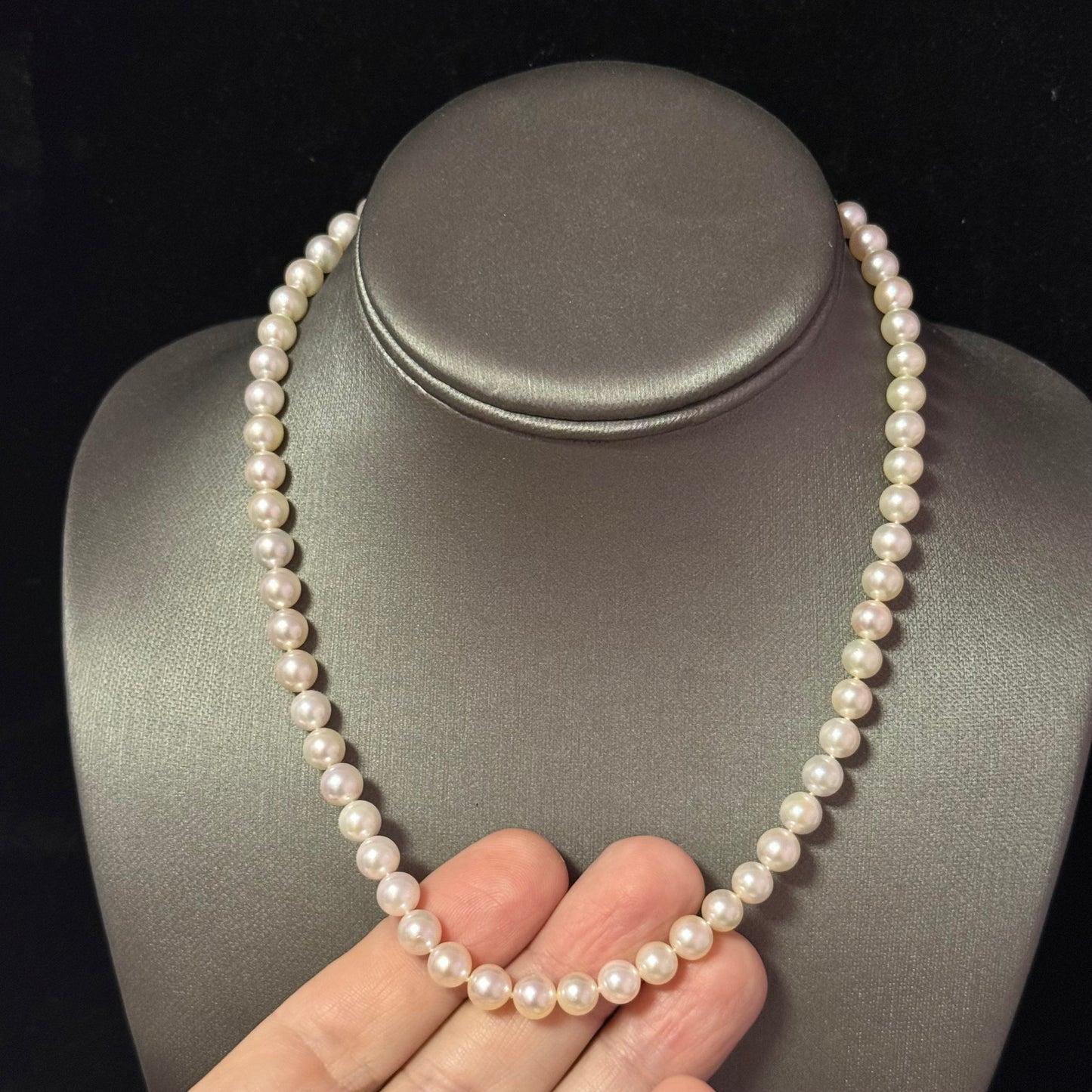 Mikimoto Akoya Pearl Necklace 17.25" 7 mm Silver Clasp Estate M452