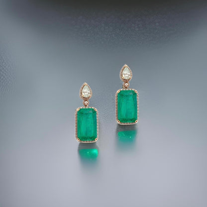 Natural Emerald Diamond Earrings 14k Gold 5.0 TCW Certified $4,950 121161