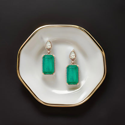 Natural Emerald Diamond Earrings 14k Gold 5.0 TCW Certified $4,950 121161