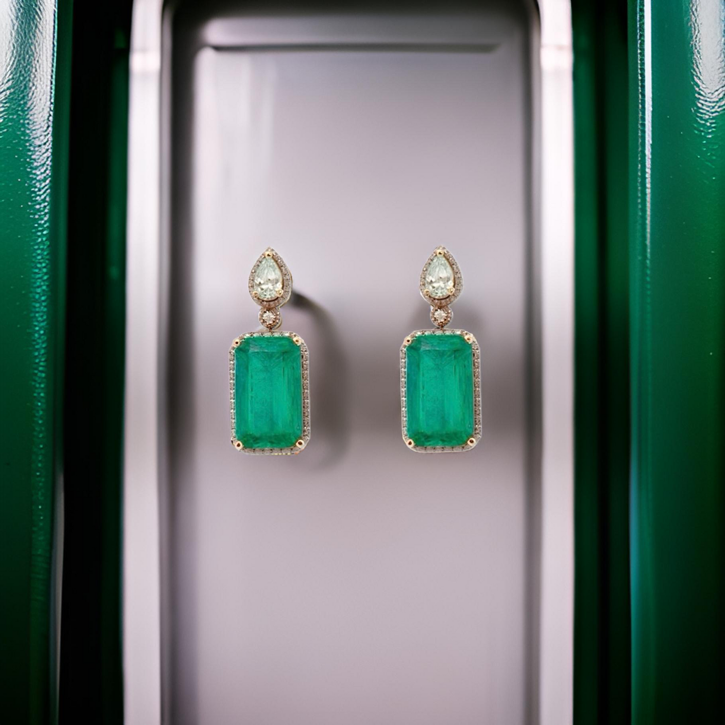 Natural Emerald Diamond Earrings 14k Gold 5.0 TCW Certified $4,950 121161