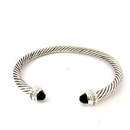 David Yurman Onyx Cuff Bracelet Size M 5 mm Sterling Silver Estate DY735