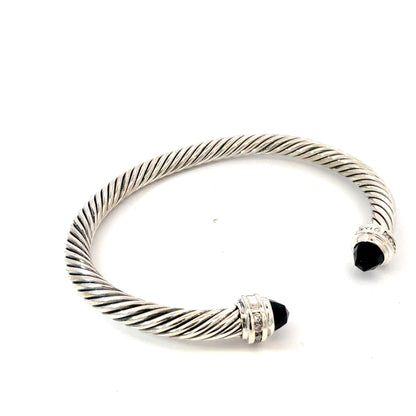 David Yurman Onyx Cuff Bracelet Size M 5 mm Sterling Silver Estate DY735
