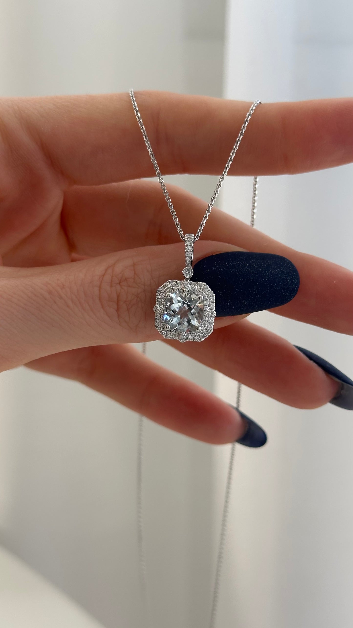 Diamond Aquamarine Necklace 18k Gold 18" 2.24 TCW Certified $3,950 920940