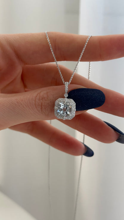 Diamond Aquamarine Necklace 18k Gold 18" 2.24 TCW Certified $3,950 920940