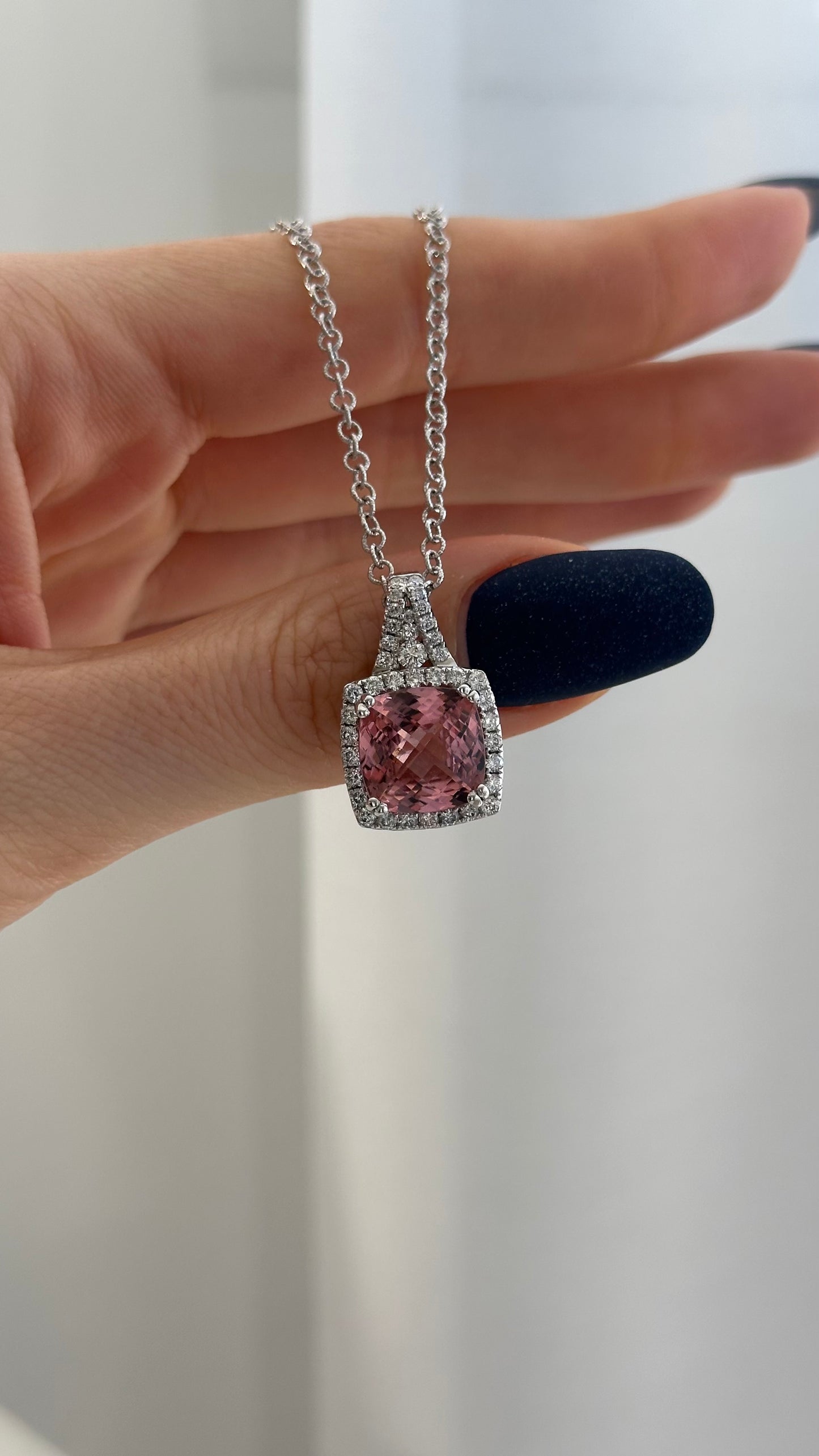 Diamond Rubellite Tourmaline Necklace 5.47 CT 18k Gold Certified $5,590 921150
